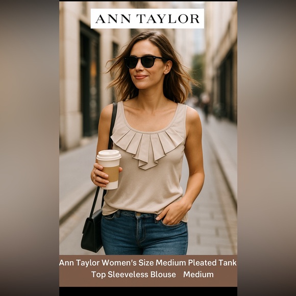 Ann Taylor Tops - Ann Taylor Women’s Size Medium Pleated Scoop Neck Tank Top Cottagecore